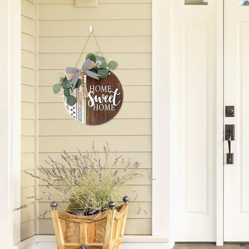 TOARTi 3D Welcome Front Door Wreath Porch Decor, Wooden Home Sweet Home Boho Outdoor Sign Hanging, Farmhouse Aztec Wall Sign Hanger with Artificial Leaves&Rustic Beads in Kuwait