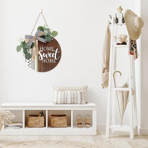 TOARTi 3D Welcome Front Door Wreath Porch Decor, Wooden Home Sweet Home Boho Outdoor Sign Hanging, Farmhouse Aztec Wall Sign Hanger with Artificial Leaves&Rustic Beads in Kuwait