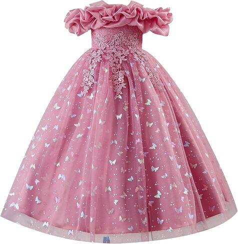 Girls Formal Dress Kids Party Ball Gown Daughter Dance Dresses Sparkly Round Neck Lace Tiered Tulle Flower Girl Dress in Saudi Arabia