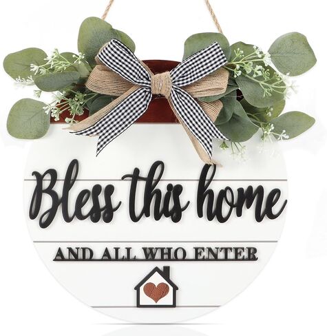 TOARTi 3D Welcome Front Door Wreath Porch Decor, Wooden Home Sweet Home Boho Outdoor Sign Hanging, Farmhouse Aztec Wall Sign Hanger with Artificial Leaves&Rustic Beads in Kuwait