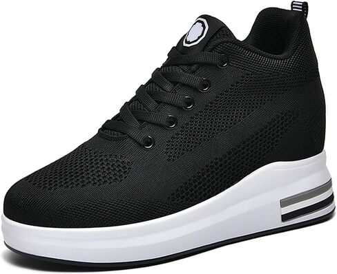 Women's Platform Hidden Wedge Sneakers Breathable Lightweight Lace Up High Heel Walking Shoes with Arch Support Non-Slip Fashion Height-Increasing Sneakers in Saudi Arabia