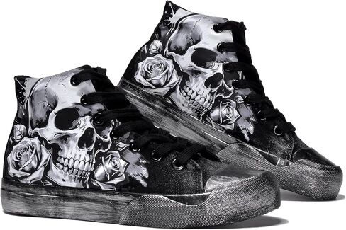 Women Gothic Skull Skeleton Canvas Sneakers Unisex High Top Retro Punk Shoes for Streetwear, Casual Fashion Comfortable Walking Shoes in Saudi Arabia