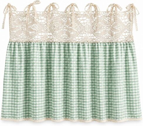 Vintage Oven Curtain Skirt for Farmhouse Kitchen Decor, Check Decorative Oven Door Curtain with Tie Top, Cottagecore Stove Handle Cover Skirt for Rustic Kitchen, Cabinet & Home Decor in Kuwait
