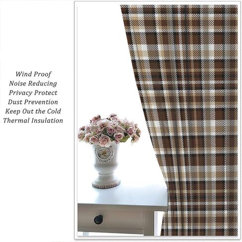 Country Checked Stars Curtain，Burgundy Brown Black Farmhouse Star Artistic Design Printed Rod Pocket Window Drapes for Bedroom Living Room 42" W X 45" L in Kuwait