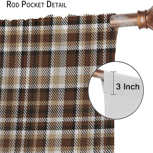 Country Checked Stars Curtain，Burgundy Brown Black Farmhouse Star Artistic Design Printed Rod Pocket Window Drapes for Bedroom Living Room 42" W X 45" L in Kuwait