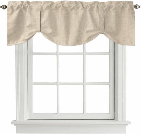 Vintage Cream Tie Up Valance for Window, Farmhouse Retro Beige Solid Color Adjustable Balloon Window Shade Valance Curtain for Kitchen Cafe Bathroom Window Treatment Panel 42''x12'' in Saudi Arabia