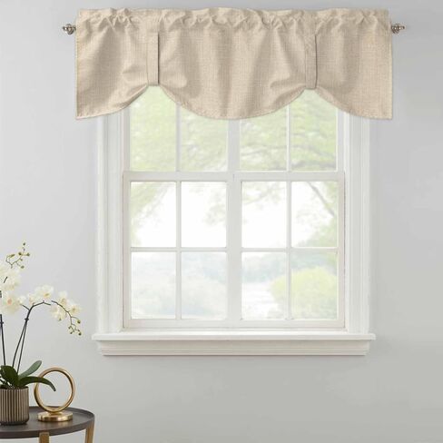 Vintage Cream Tie Up Valance for Window, Farmhouse Retro Beige Solid Color Adjustable Balloon Window Shade Valance Curtain for Kitchen Cafe Bathroom Window Treatment Panel 42''x12'' in Saudi Arabia