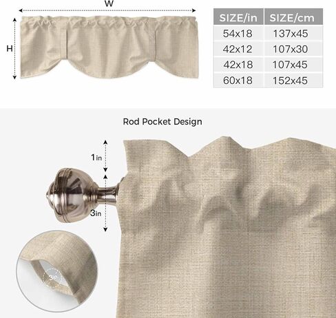 Vintage Cream Tie Up Valance for Window, Farmhouse Retro Beige Solid Color Adjustable Balloon Window Shade Valance Curtain for Kitchen Cafe Bathroom Window Treatment Panel 42''x12'' in Saudi Arabia