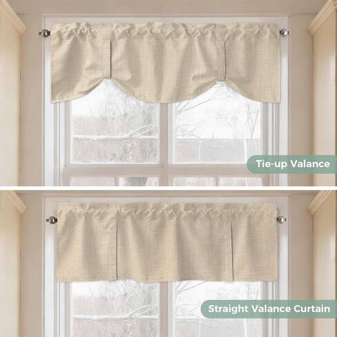 Vintage Cream Tie Up Valance for Window, Farmhouse Retro Beige Solid Color Adjustable Balloon Window Shade Valance Curtain for Kitchen Cafe Bathroom Window Treatment Panel 42''x12'' in Saudi Arabia