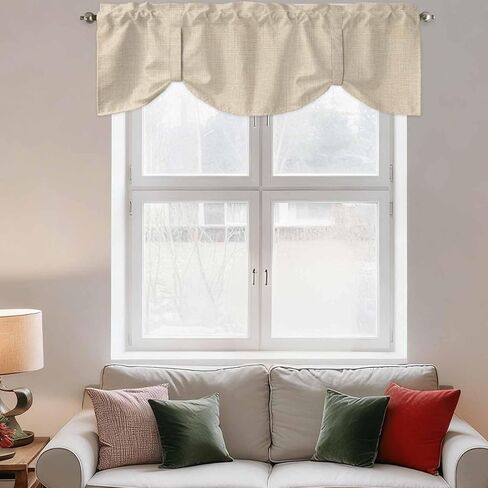 Vintage Cream Tie Up Valance for Window, Farmhouse Retro Beige Solid Color Adjustable Balloon Window Shade Valance Curtain for Kitchen Cafe Bathroom Window Treatment Panel 42''x12'' in Saudi Arabia