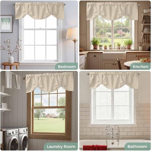 Vintage Cream Tie Up Valance for Window, Farmhouse Retro Beige Solid Color Adjustable Balloon Window Shade Valance Curtain for Kitchen Cafe Bathroom Window Treatment Panel 42''x12'' in Saudi Arabia