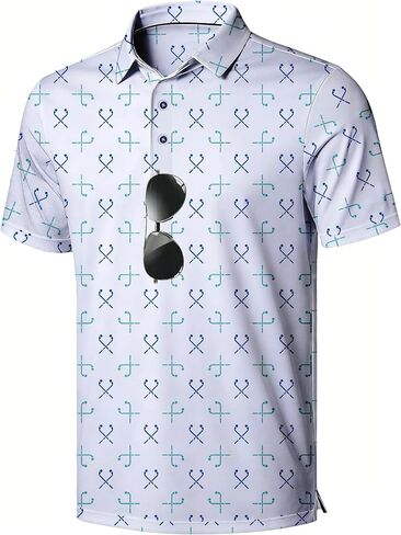Mens Golf Polo Shirts Dry Fit Performance Moisture Wicking Print Short Sleeve Casual Collared Summer Athletic Shirt in Kuwait
