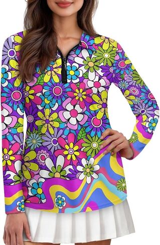 Women's Golf Tennis Polo Shirts Long Sleeve 1/4 Zip Quick Dry Workout Tops Lapel Collared Athletic Shirt in Saudi Arabia