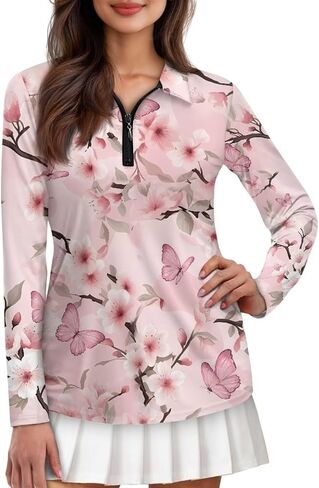 Women's Golf Tennis Polo Shirts Long Sleeve 1/4 Zip Quick Dry Workout Tops Lapel Collared Athletic Shirt in Saudi Arabia