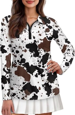 Women's Golf Tennis Polo Shirts Long Sleeve 1/4 Zip Quick Dry Workout Tops Lapel Collared Athletic Shirt in Saudi Arabia
