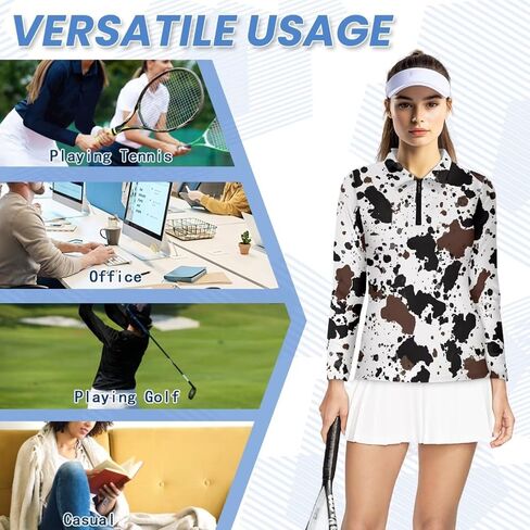 Women's Golf Tennis Polo Shirts Long Sleeve 1/4 Zip Quick Dry Workout Tops Lapel Collared Athletic Shirt in Saudi Arabia