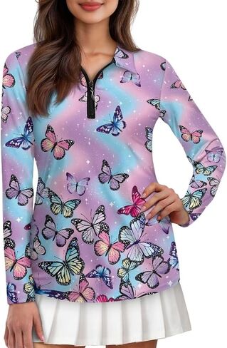 Women's Golf Tennis Polo Shirts Long Sleeve 1/4 Zip Quick Dry Workout Tops Lapel Collared Athletic Shirt in Saudi Arabia