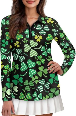 Women's Golf Tennis Polo Shirts Long Sleeve 1/4 Zip Quick Dry Workout Tops Lapel Collared Athletic Shirt in Saudi Arabia