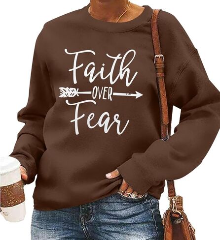 KNEYATTA Women Christian Sweatshirt Faith over Fear Shirt Christian Religious Crewneck Long Sleeve T-Shirt in Saudi Arabia