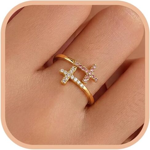 14k Gold Plated Cross Rings for Women Christian Purity Ring | Dainty 925 Sterling Silver Crystal Faith Ring Stackable Ring Confirmation Baptism Jewelry Birthday Gifts for Mother Daughter in Saudi Arabia