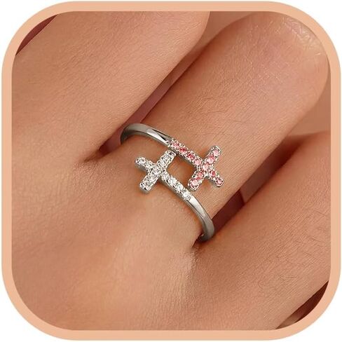14k Gold Plated Cross Rings for Women Christian Purity Ring | Dainty 925 Sterling Silver Crystal Faith Ring Stackable Ring Confirmation Baptism Jewelry Birthday Gifts for Mother Daughter in Saudi Arabia