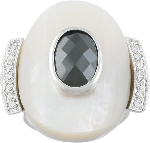 Rhodium Plated Mother of Pearl with CZ Cocktail Ring in Saudi Arabia