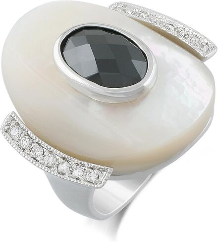 Rhodium Plated Mother of Pearl with CZ Cocktail Ring in Saudi Arabia