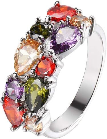 Multicolor Rings for Women,Cubic Zirconia Created Garnet Amethyst Peridot Bridal Jewelry Promise Ring for Christmas Gifts in Saudi Arabia