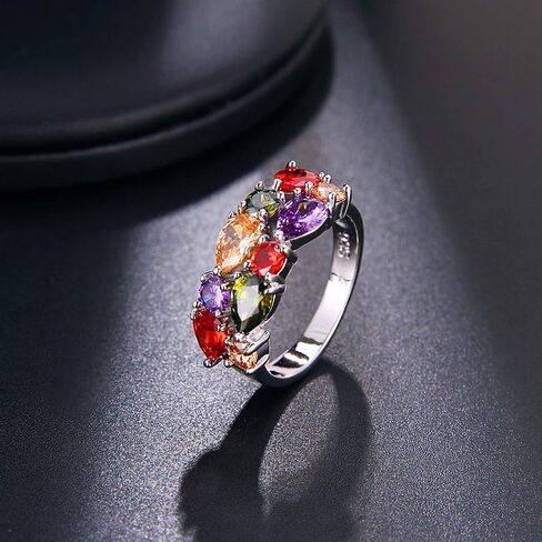 Multicolor Rings for Women,Cubic Zirconia Created Garnet Amethyst Peridot Bridal Jewelry Promise Ring for Christmas Gifts in Saudi Arabia