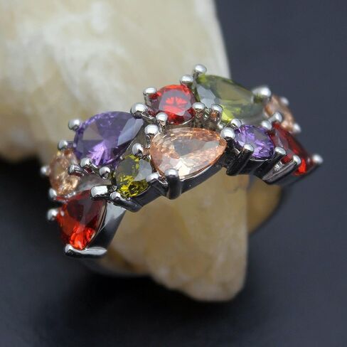 Multicolor Rings for Women,Cubic Zirconia Created Garnet Amethyst Peridot Bridal Jewelry Promise Ring for Christmas Gifts in Saudi Arabia