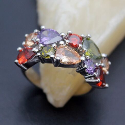Multicolor Rings for Women,Cubic Zirconia Created Garnet Amethyst Peridot Bridal Jewelry Promise Ring for Christmas Gifts in Saudi Arabia