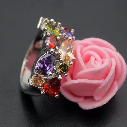 Multicolor Rings for Women,Cubic Zirconia Created Garnet Amethyst Peridot Bridal Jewelry Promise Ring for Christmas Gifts in Saudi Arabia