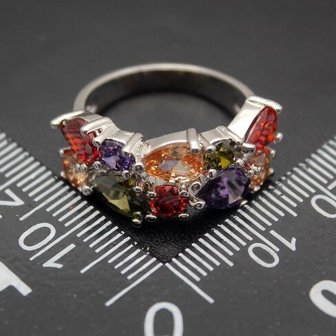 Multicolor Rings for Women,Cubic Zirconia Created Garnet Amethyst Peridot Bridal Jewelry Promise Ring for Christmas Gifts in Saudi Arabia