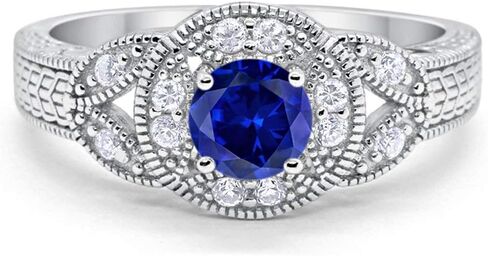Blue Apple Co. Halo Art Deco Wedding Engagement Bridal Ring Solid 925 Sterling Silver Choose Color in Saudi Arabia