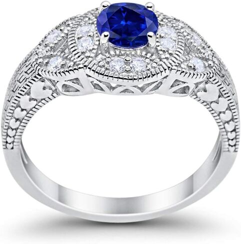Blue Apple Co. Halo Art Deco Wedding Engagement Bridal Ring Solid 925 Sterling Silver Choose Color in Saudi Arabia