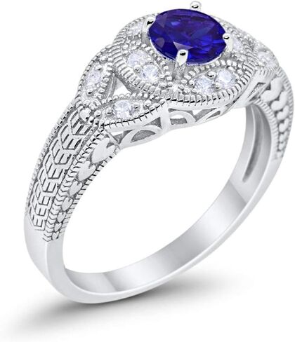 Blue Apple Co. Halo Art Deco Wedding Engagement Bridal Ring Solid 925 Sterling Silver Choose Color in Saudi Arabia