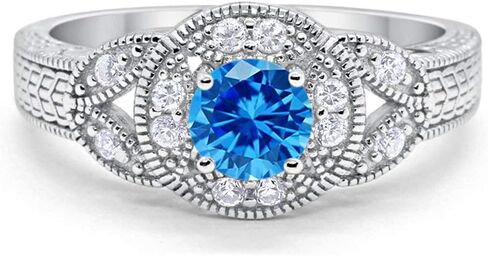 Blue Apple Co. Halo Art Deco Wedding Engagement Bridal Ring Solid 925 Sterling Silver Choose Color in Saudi Arabia
