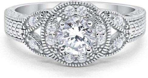 Blue Apple Co. Halo Art Deco Wedding Engagement Bridal Ring Solid 925 Sterling Silver Choose Color in Saudi Arabia