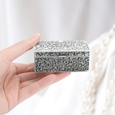 Vintage Metal Jewelry Gift Box, Small Ring/Earrings/Necklace/rosary Holder Storage Trinket Case, Keepsake Treasure Prizes Chest for Women Girl Decorative (Style 1) in Saudi Arabia