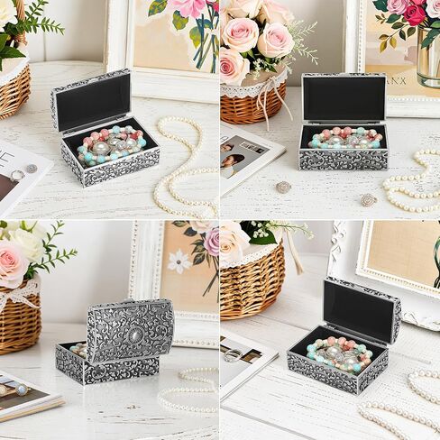 Vintage Metal Jewelry Gift Box, Small Ring/Earrings/Necklace/rosary Holder Storage Trinket Case, Keepsake Treasure Prizes Chest for Women Girl Decorative (Style 1) in Saudi Arabia
