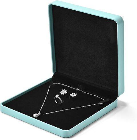 3 in 1 Large PU Leather Jewelry Set Box, Velvet Interior Necklace Jewelry Gift Boxes, Necklace Earring Ring Bracelet Holder for Birthday,Wedding, Valentine's Day Mother's Day (Blue) in Saudi Arabia
