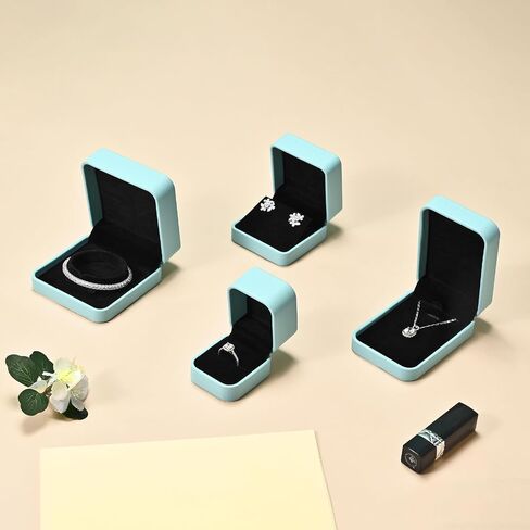 3 in 1 Large PU Leather Jewelry Set Box, Velvet Interior Necklace Jewelry Gift Boxes, Necklace Earring Ring Bracelet Holder for Birthday,Wedding, Valentine's Day Mother's Day (Blue) in Saudi Arabia