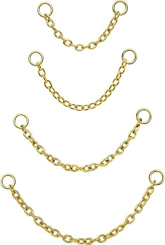 OUFER 316 Stainless Steel 4PCS Silver/Gold Connector Chain, Convertible Dangle Chain for Doule Ear or Nose Piercing, 20-35mm Hypoallergenic Piercing Chain for Helix Tongue Lip Nipple Piercing Jewelry for Women Men in Kuwait