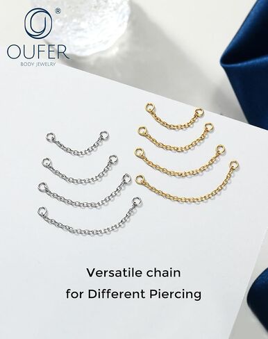 OUFER 316 Stainless Steel 4PCS Silver/Gold Connector Chain, Convertible Dangle Chain for Doule Ear or Nose Piercing, 20-35mm Hypoallergenic Piercing Chain for Helix Tongue Lip Nipple Piercing Jewelry for Women Men in Kuwait
