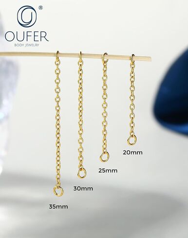 OUFER 316 Stainless Steel 4PCS Silver/Gold Connector Chain, Convertible Dangle Chain for Doule Ear or Nose Piercing, 20-35mm Hypoallergenic Piercing Chain for Helix Tongue Lip Nipple Piercing Jewelry for Women Men in Kuwait