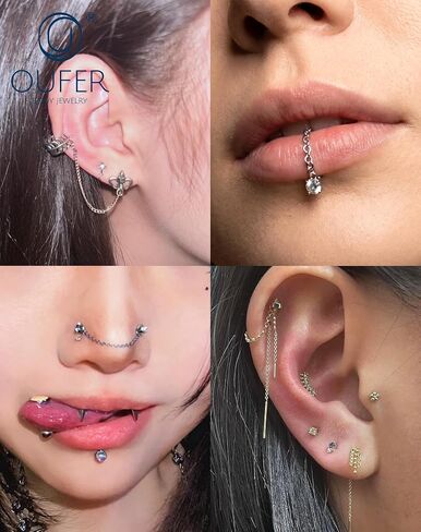OUFER 316 Stainless Steel 4PCS Silver/Gold Connector Chain, Convertible Dangle Chain for Doule Ear or Nose Piercing, 20-35mm Hypoallergenic Piercing Chain for Helix Tongue Lip Nipple Piercing Jewelry for Women Men in Kuwait