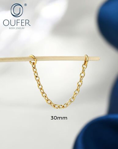 OUFER 316 Stainless Steel 4PCS Silver/Gold Connector Chain, Convertible Dangle Chain for Doule Ear or Nose Piercing, 20-35mm Hypoallergenic Piercing Chain for Helix Tongue Lip Nipple Piercing Jewelry for Women Men in Kuwait