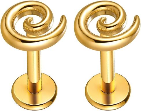 1 Pair ASTM F136 Titanium 16G Spiral Threadless Flatback Piercing Ear Stud for Nose, Labret, Tragus, Helix, Conch with Post- Cartilage Earring Body Piercing Jewelry in Saudi Arabia