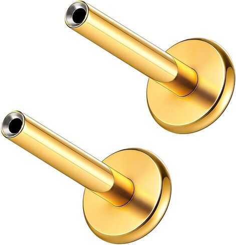 قطعتان من LADEMAYH ASTM F136 من التيتانيوم بظهر مسطح فقط، 20 جرام 18 جرام 16 جرام استبدال ظهر Labret بدون خيوط، 5 مم 6 مم 7 مم 8 مم طول قاعدة مسمار للأذنين الحساسة in Kuwait