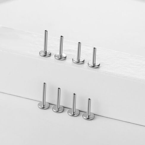 قطعتان من LADEMAYH ASTM F136 من التيتانيوم بظهر مسطح فقط، 20 جرام 18 جرام 16 جرام استبدال ظهر Labret بدون خيوط، 5 مم 6 مم 7 مم 8 مم طول قاعدة مسمار للأذنين الحساسة in Kuwait